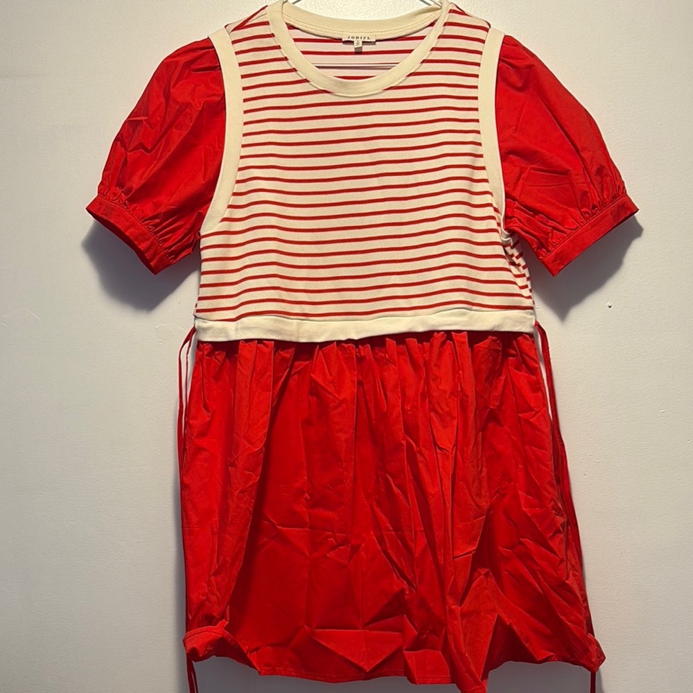 NWOT JODIFL Vibrant Red and Cream Mini Dress